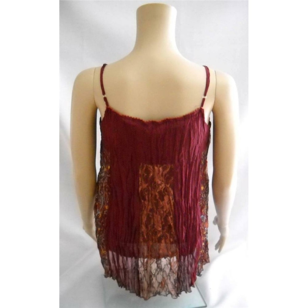 Y2K Crinkle Cami Top SEXY Retro BOHO With Liner & Lace Beads Burgundy Gorgeous - Picture 6 of 8